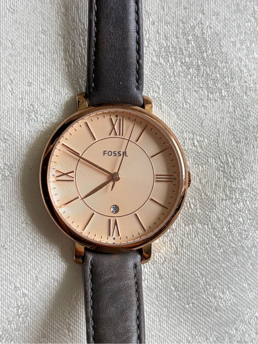 Fossil Rose Gold Dial with Dark Brown Leather Strap Women's Watch